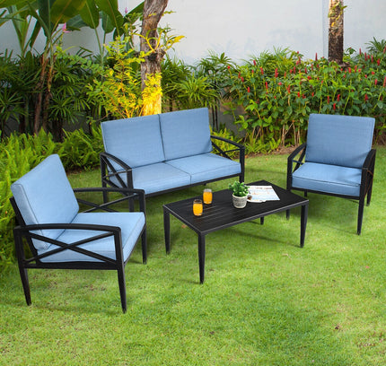 4-Piece Outdoor Aluminum Patio Sofa Set with Loveseat & Side Table