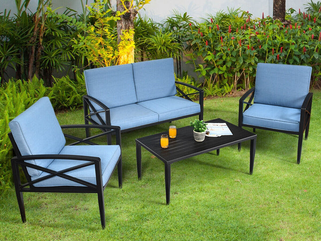 4-Piece Outdoor Aluminum Patio Sofa Set with Loveseat & Side Table