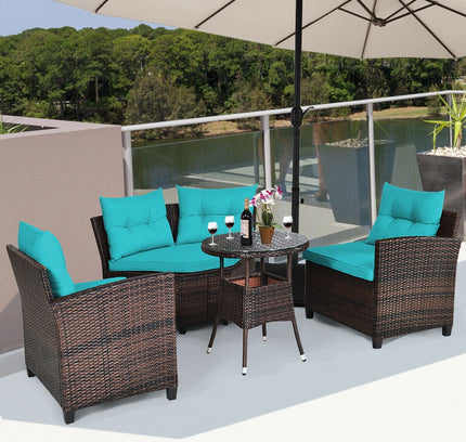 4-Piece Outdoor Cushioned Rattan Patio Furniture Set — Turquoise