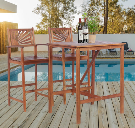 3-Piece Acacia Wood Patio Bar Set with Sunflower Patterned Backrest