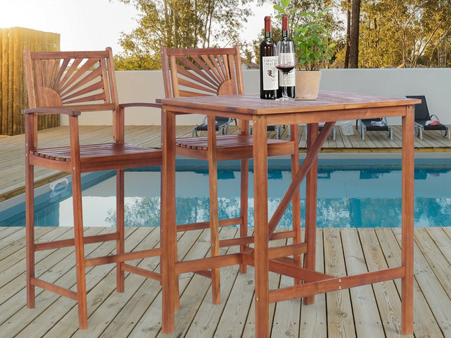 3-Piece Acacia Wood Patio Bar Set with Sunflower Patterned Backrest