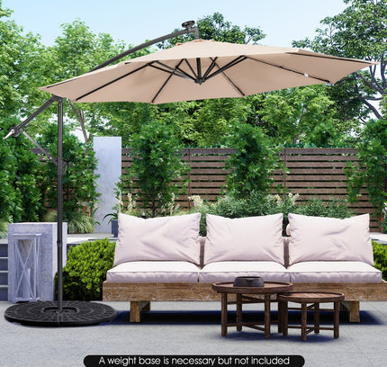 10 Feet Patio Solar Powered Cantilever Umbrella with Tilting System