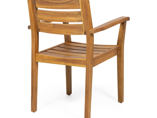 7-Piece Acacia Wood Outdoor Dining Set with 6 Chairs, Teak Finish