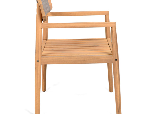 5-Piece Acacia Wood Outdoor Dining Set with Braided Chairs & Round Table — Grey