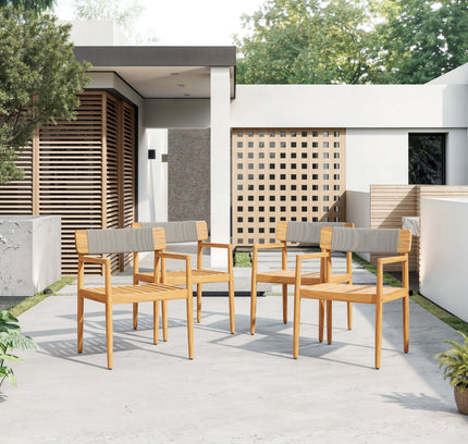 5-Piece Acacia Wood Outdoor Dining Set with Braided Chairs & Round Table — Grey