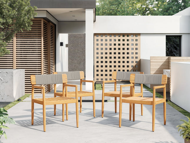 5-Piece Acacia Wood Outdoor Dining Set with Braided Chairs & Round Table — Grey