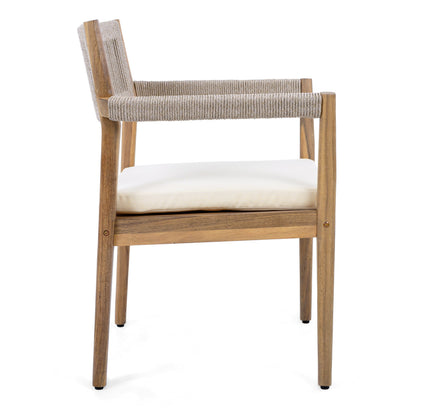 5-Piece Acacia Wood Outdoor Dining Set with Rope Braided Chairs & Round Table — Teak