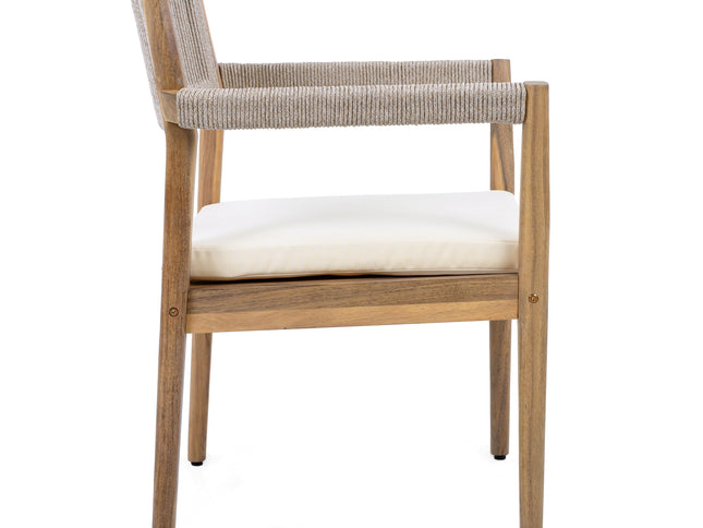 5-Piece Acacia Wood Outdoor Dining Set with Rope Braided Chairs & Round Table — Teak