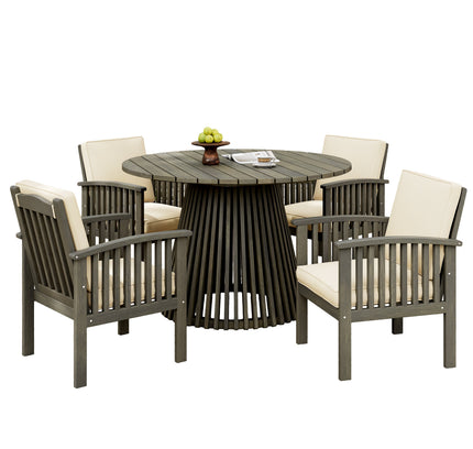 5-Piece Acacia Wood Outdoor Club Chair Dining Set with Round Table — Grey