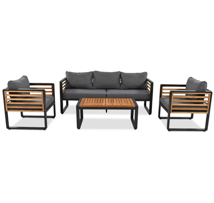 4-Piece Outdoor Conversation Set, Metal Frame & Acacia Wood Table, Seats 5