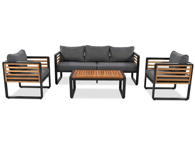 4-Piece Outdoor Conversation Set, Metal Frame & Acacia Wood Table, Seats 5