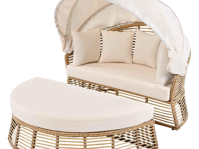 Outdoor Patio Rattan Round Daybed with Retractable Canopy, Wicker