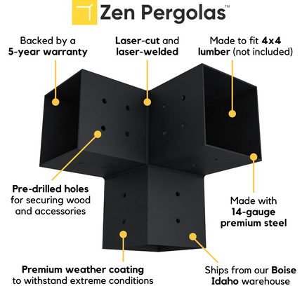 Pergola 3-Arm Post Bracket (for 4x4 Wood Posts)