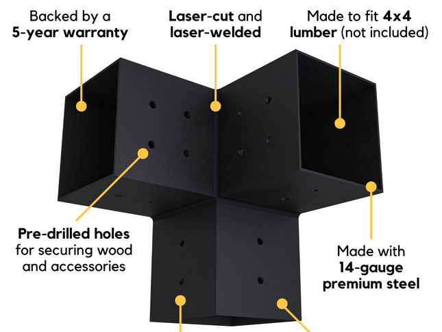 Pergola 3-Arm Post Bracket (for 4x4 Wood Posts)