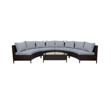 Alora Premium 5-Piece All-Weather Half-Moon Outdoor Rattan Wicker Patio Sectional Sofa Furniture Set With Tempered Glass Table