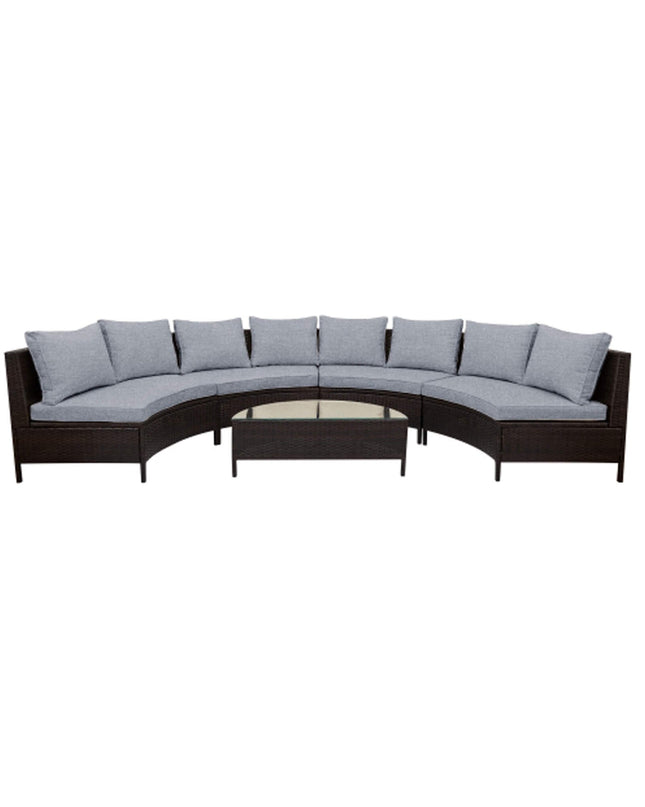 Alora Premium 5-Piece All-Weather Half-Moon Outdoor Rattan Wicker Patio Sectional Sofa Furniture Set With Tempered Glass Table