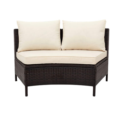 Alora Premium 5-Piece All-Weather Half-Moon Outdoor Rattan Wicker Patio Sectional Sofa Furniture Set With Tempered Glass Table