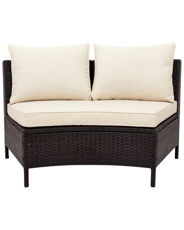 Alora Premium 5-Piece All-Weather Half-Moon Outdoor Rattan Wicker Patio Sectional Sofa Furniture Set With Tempered Glass Table