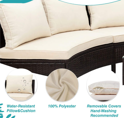 Alora Premium 5-Piece All-Weather Half-Moon Outdoor Rattan Wicker Patio Sectional Sofa Furniture Set With Tempered Glass Table