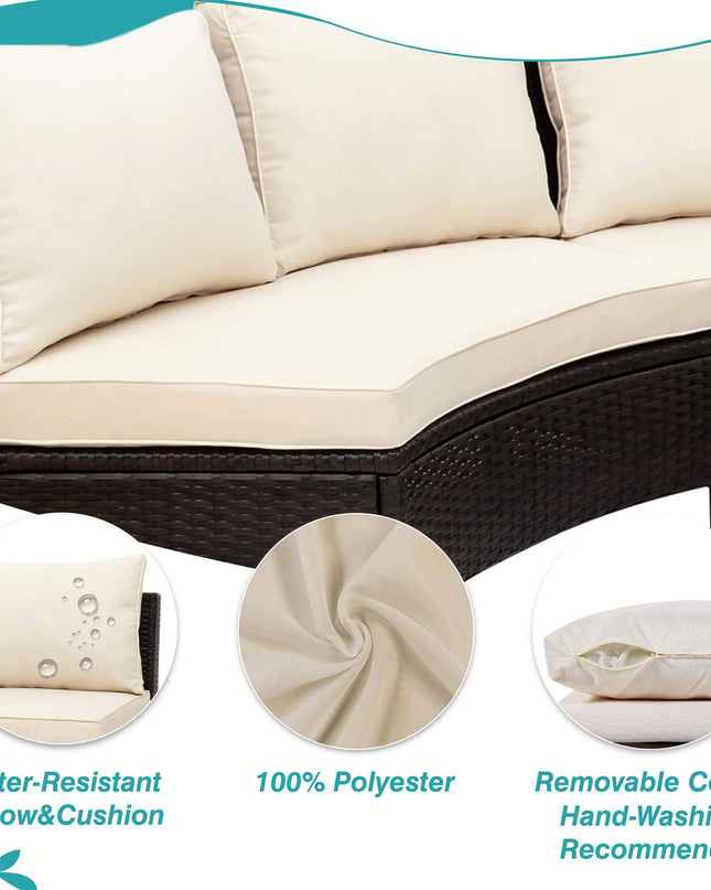 Alora Premium 5-Piece All-Weather Half-Moon Outdoor Rattan Wicker Patio Sectional Sofa Furniture Set With Tempered Glass Table