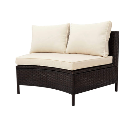 Alora Premium 5-Piece All-Weather Half-Moon Outdoor Rattan Wicker Patio Sectional Sofa Furniture Set With Tempered Glass Table