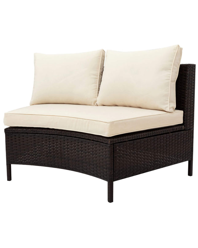 Alora Premium 5-Piece All-Weather Half-Moon Outdoor Rattan Wicker Patio Sectional Sofa Furniture Set With Tempered Glass Table