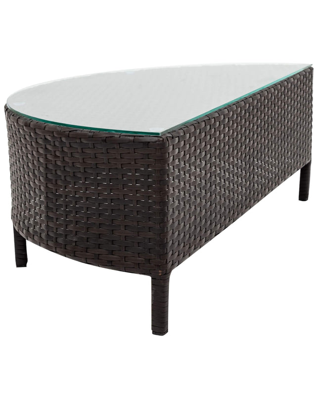 Alora Premium 5-Piece All-Weather Half-Moon Outdoor Rattan Wicker Patio Sectional Sofa Furniture Set With Tempered Glass Table