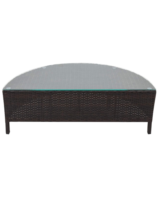 Alora Premium 5-Piece All-Weather Half-Moon Outdoor Rattan Wicker Patio Sectional Sofa Furniture Set With Tempered Glass Table