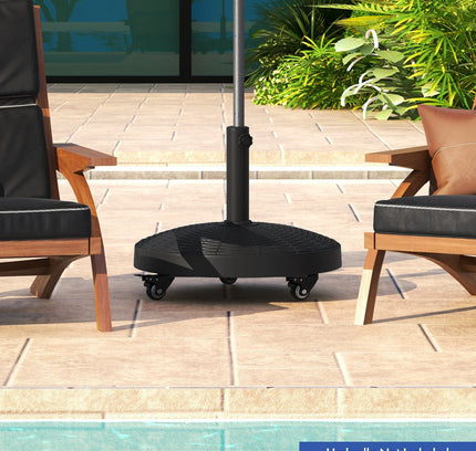 50 lb Patio Wicker Style Resin Umbrella Base Stand Heavy Duty with Wheels