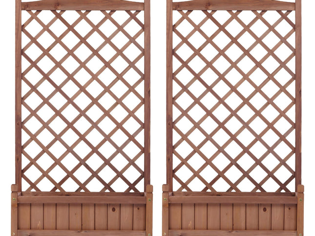 Raised Garden Bed With Trellis 2 Pack, Outdoor Planter Box & Plant Stand With Climbing Racks - Brown