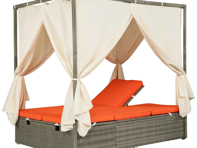 Adjustable Outdoor Double Sun Lounger with Privacy Curtain, High Comfort