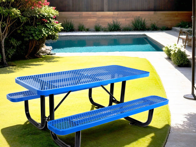 Outdoor Steel Picnic Rectangular Table With Umbrella Pole