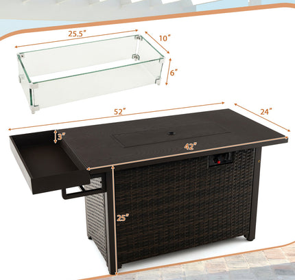 52" Wicker Propane Fire Pit Table with Cover, Brown