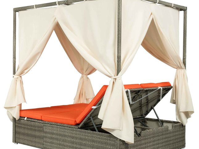 Adjustable Outdoor Double Sun Lounger with Privacy Curtain, High Comfort