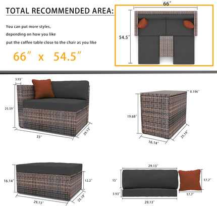 5 Pieces Outdoor Patio Garden Brown Wicker Sectional Conversation Sofa Set