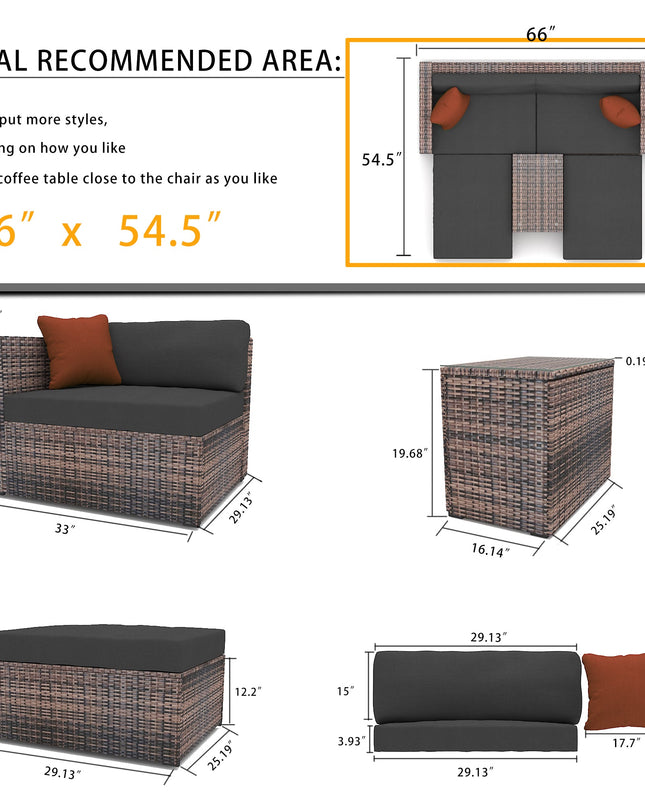 5 Pieces Outdoor Patio Garden Brown Wicker Sectional Conversation Sofa Set