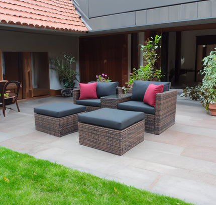 5 Pieces Outdoor Patio Garden Brown Wicker Sectional Conversation Sofa Set