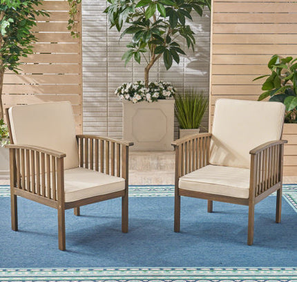 5-Piece Acacia Wood Outdoor Club Chair Dining Set with Round Table — Grey
