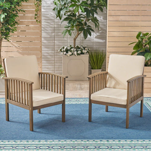 5-Piece Acacia Wood Outdoor Club Chair Dining Set with Round Table — Grey