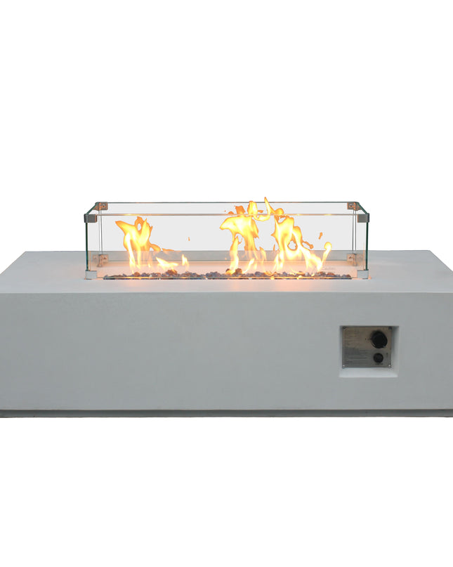 52 Inch Outdoor Concrete Propane gas rectangle Fire Pit table in Antique white color