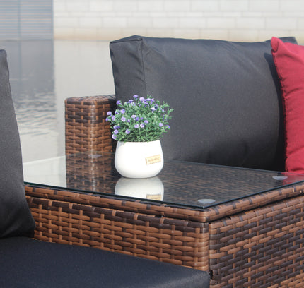 5 Pieces Outdoor Patio Garden Brown Wicker Sectional Conversation Sofa Set