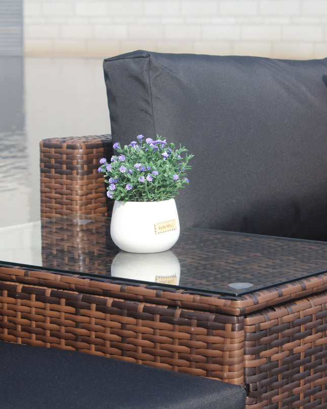 5 Pieces Outdoor Patio Garden Brown Wicker Sectional Conversation Sofa Set