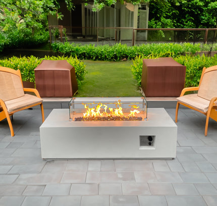 52 Inch Outdoor Concrete Propane gas rectangle Fire Pit table in Antique white color