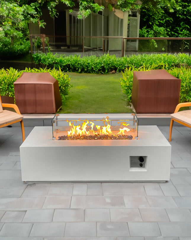 52 Inch Outdoor Concrete Propane gas rectangle Fire Pit table in Antique white color