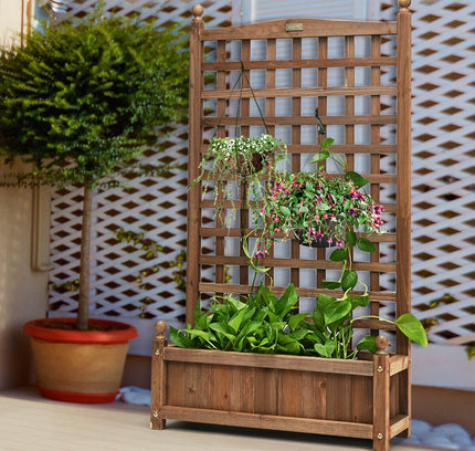 Solid Free Standing Wood Planter Box with Trellis for Garden