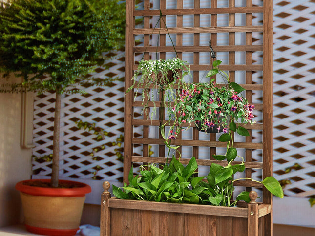 Solid Free Standing Wood Planter Box with Trellis for Garden