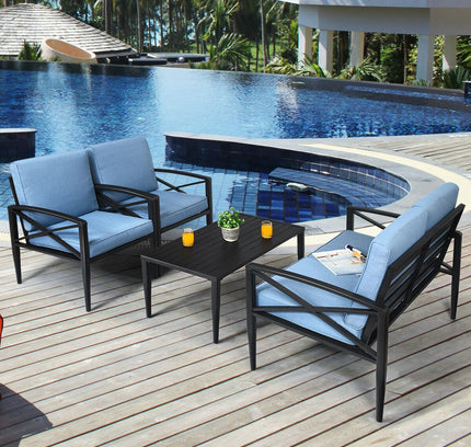 4-Piece Outdoor Aluminum Patio Sofa Set with Loveseat & Side Table