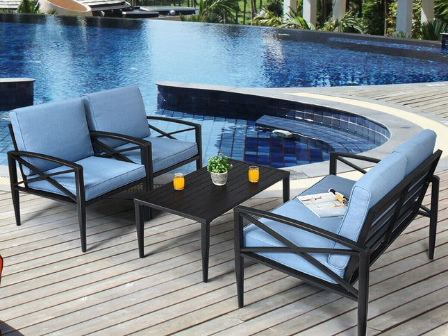 4-Piece Outdoor Aluminum Patio Sofa Set with Loveseat & Side Table