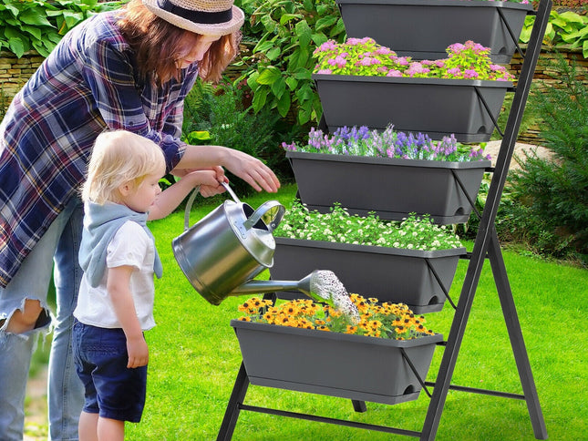 5-Tier Raised Garden Bed with Water Drainage for Flowers Vegetables