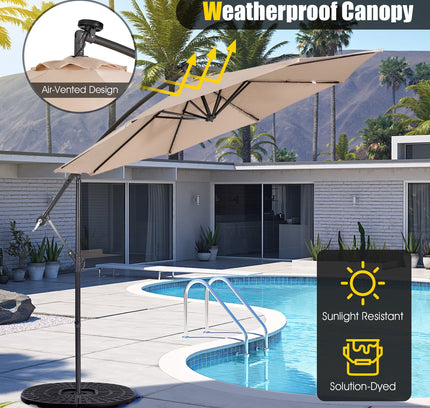 10 Feet Patio Solar Powered Cantilever Umbrella with Tilting System